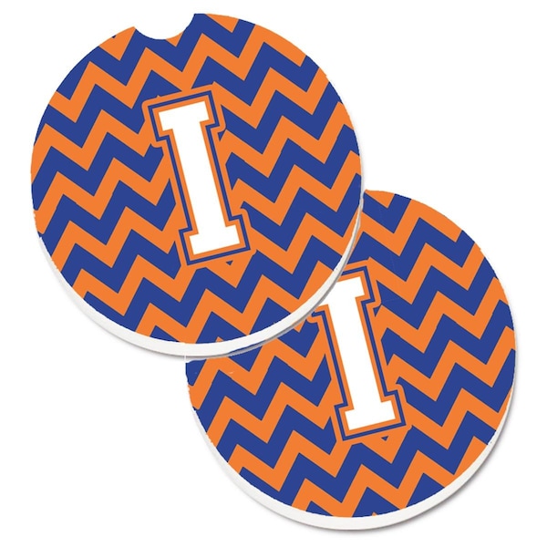 Carolines Treasures Letter I Chevron Blue and Orange No.3 Set of 2 Cup Holder Car Coaster CJ1060-ICARC - main
